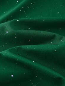 SHEIN PETITE CURVE 加大码纯色星空抽绳腰直筒休闲裤，小码 - 綠色 - 查看 3