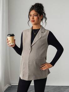 SHEIN Plaid Vest Blazer Collar Maternity Regular Jacket - Multicolor - View 9