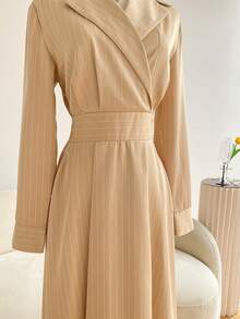 SHEIN LUNE Women's Printed Minimalist Long Sleeve Dress - Khaki - View 4