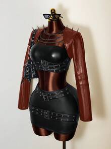 Mistrie Jaqueta Curta Feminina Punk com Rebites