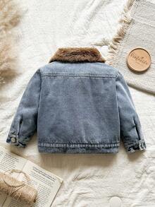 SHEIN Áo khoác cardigan denim cổ bẻ tay dài dáng rộng unisex cho bé trai, thích hợp cho các hoạt động thường ngày, tụ họp cuối tuần, cắm trại ngoài trời, phong cách thường ngày ở trường học, size 6M-3T. Áo khoác denim cho bé trai, áo khoác denim cho bé, áo khoác denim cho bé trai, áo khoác denim, áo khoác jeans cho bé, áo khoác denim kiểu Hàn Quốc. - Nhiều màu - Xem 2