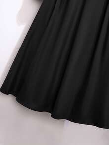 GlowEve CURVE 大码女式长袖立领纯色连衣裙，适合日常通勤，简约商务风格，百搭优雅 - 黑色 - 查看 6