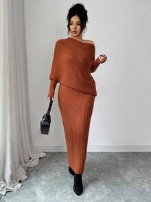 SHEIN Elenzya Trang phục thường ngày họa tiết phong cách Stockholm cổ điển dành cho nữ, trang phục công sở thanh lịch, đa năng, váy công sở, trang phục công sở thường ngày, váy mùa đông, bộ đồ mùa đông, áo mùa đông, váy dự tiệc thanh lịch, váy trang trọng - Cà phê nâu - Xem 6