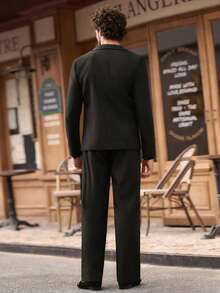 HIMLAND 男士商务绅士披肩领单排扣西装外套和裤子套装 男士婚礼外套 男士黑色西装套装 男士黑色正装 男士黑色西装外套 男士哥特式西装 Hamilton - 黑色 - 查看 4