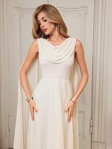 SHEIN Elenzya Sleeveless Ruffled Pleated Waist A-Line Elegant Romantic Sophisticated Women's Dress - Apricot - View 7