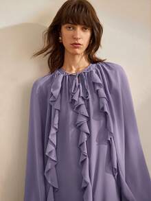 Ontre 2pcs Women's Autumn/Winter Chiffon Dress With Tie Front And Ruffle Hem, Loose Fit, Suitable For Urban Commute, Business, Casual, Vacation, Beach - Purple - View 7