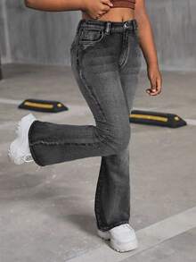 Tween Girls' Pocketed Flared Thermal Lined Jeans - Black - View 5