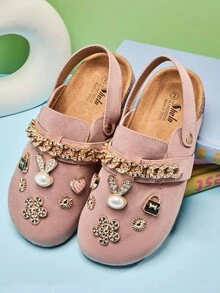 Mini mi #Sweetcore Kids' Playful Gold Accent Charms Suede Pink BS Clogs - Kenyamanan Sepanjang Hari Dari Brunch Hingga Toko Buku - Berwarna merah muda - View 2