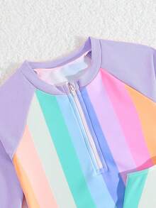 SHEIN 少女彩色条纹泳衣套装 - 紫色 - 查看 5