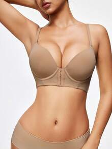 SHAPORA 极简性感前扣式无缝钢圈文胸，提拉侧支撑 - 杏色 - 查看 4