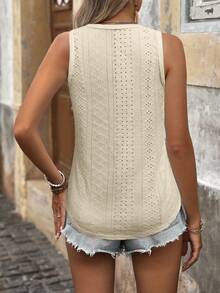 EMERY ROSE Hollow Out Embroidery Button Detail Casual Tank Top