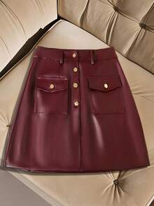 Franclia Women's Casual Fashion Street Chic PU Leather Flap Pocket Cargo Mini Skirt, Autumn