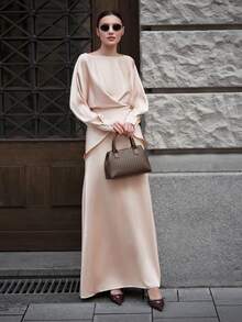 Ontre 2026 Spring/Summer New Arrival Spring/Summer Apparel Back To School Women's Clothing Valentine's Day Outfit Women's Teacher Outfit Night Out Outfit 2-Piece Set Tie-Up Top, Fish Tail Skirt Women's 2-Piece Set, Valentine's Day Outfit, Valentine's Day Apparel - Dusty Pink - View 3