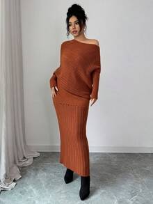 SHEIN Elenzya Trang phục thường ngày họa tiết phong cách Stockholm cổ điển dành cho nữ, trang phục công sở thanh lịch, đa năng, váy công sở, trang phục công sở thường ngày, váy mùa đông, bộ đồ mùa đông, áo mùa đông, váy dự tiệc thanh lịch, váy trang trọng - Cà phê nâu - Xem 3