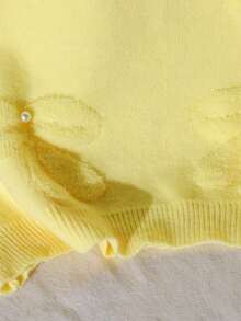 Tween Girls Thick Casual Loose Bowknot Embroidered & Beaded Pullover Sweater, Soft & Comfortable For Daily, Outdoor, Travel, Vacation, Home, Daycare Wear Yellow Top Kids Kids Sweaters For Girls Girl Clothes Autumn And Winter Clothes Girls Knitted Top Summer Clothes For Teens Sweater - Yellow - View 5