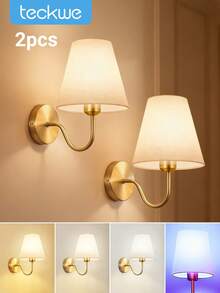 Teckwe 2件套金色/黑色壁灯 现代壁灯 复古壁灯装置 配布艺灯罩 床头壁灯 适用于卧室、客厅、走廊玄关（不含光源） - 牆壁安裝 - 查看 1