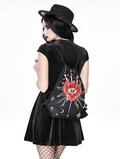 Grunge Punk Vintage Camouflage Pentagram & Number Print Large Capacity Drawstring Backpack, Fashionable Casual Unisex Daypack, Gym Bag, Suitable For School, Vacation, Party, Shopping