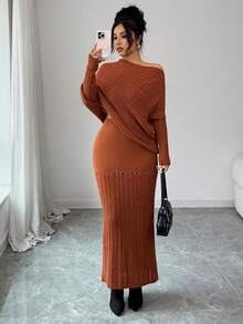 SHEIN Elenzya Trang phục thường ngày họa tiết phong cách Stockholm cổ điển dành cho nữ, trang phục công sở thanh lịch, đa năng, váy công sở, trang phục công sở thường ngày, váy mùa đông, bộ đồ mùa đông, áo mùa đông, váy dự tiệc thanh lịch, váy trang trọng - Cà phê nâu - Xem 7