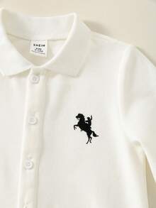 SHEIN Unisex Baby Boy/Girl Fall/Winter Clothes Outfit Set, Jumpsuits, Casual Solid White Collar Front Open Long Sleeve Jumpsuit, Comfortable Versatile Minimalist Style Basic, Suitable For Autumn/Winter, Festivals, New Year, Weddings, Baby Shower, White Corset, Winter Clothes