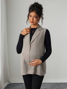 SHEIN Plaid Vest Blazer Collar Maternity Regular Jacket - Multicolor - View 6
