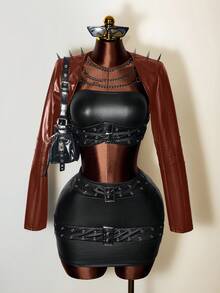 Mistrie Jaqueta Curta Feminina Punk com Rebites