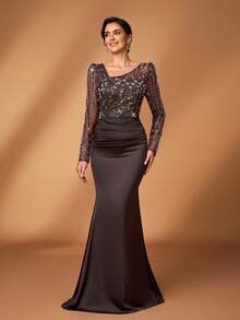 Serin Elegant Party Beaded & Sequin Patchwork Mother Of The Bride Dress