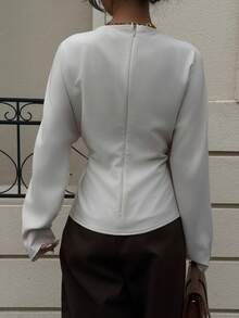 Siren Gaze Women's Elegant Commuter Solid Color Batwing Sleeve Fitted Shirt - Apricot - View 3