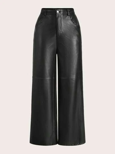 SHEIN Tall Pantalones rectos de piel de poliuretano negros para una cita