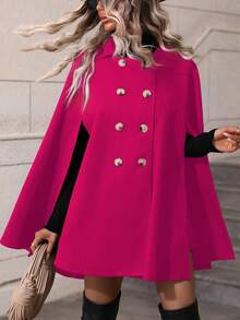SHEIN Clasi Áo khoác ngoài tay lửng màu trơn hai hàng khuy thời trang thanh lịch - Màu Hồng Tươi - Xem 3