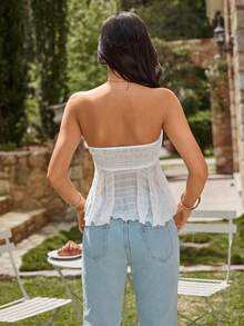 KARISMINA 女士春夏波西米亚风白色抹胸上衣，纯色梭织，适合夏季休闲、派对、外出、度假等各种场合。夏季沙滩装，适合各种场合，例如海滩、锐舞派对等。 - 白色 - 查看 2