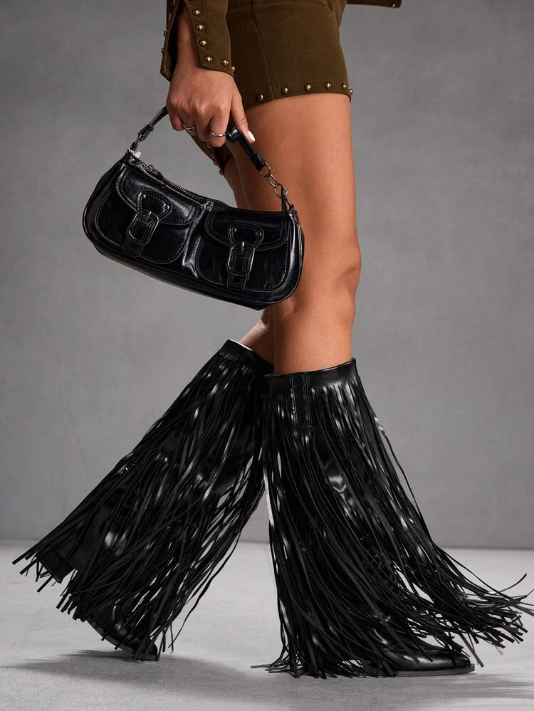CUCCOO SZL Cuccoo Pointed Toe Thigh High Chunky Heel Tall Boots, Sexy Riding Boots For Women