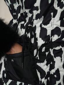 Solivie 女士秋冬加厚领羽绒服，加厚马甲仿皮草外套，女士冬季外套，奶牛纹女式冬季长款黑色保暖加厚棉质外套，动物纹豹纹外套，带内衬的女士秋季外套 - 彩色 - 查看 13