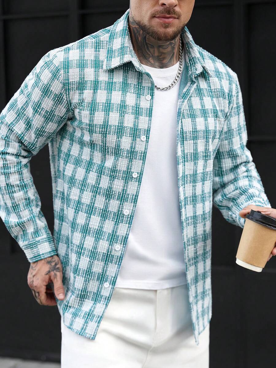 Manfinity CasualCool Men's Casual Plaid Long Sleeve Shirt, Autumn Men's Shirt Grunge Men Shirts Streetwear Men Shirts Oversized Men Shirts Plaid Plaid Button Up Men Old Money,Daily Leisure, Weekend Trips, Outdoor Activities, Travel Expeditions, Relaxed Work Environments Or Semi-Formal Occasions, Boyfriend/Husband Gift, Anniversary Gift Party Christmas - Multicolor - View 1