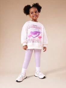 SUMWON Oversized Young Girls Hoodie Sweatshirt Co Ord Set With Heart Disco Ball Print Long Sleeve Crew Neck - Multicolor - View 5