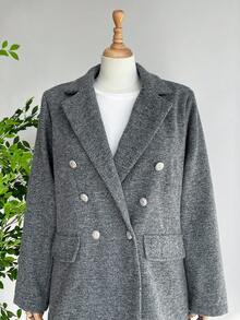 SHEIN LUNE 大码女式秋冬花卉灰色翻领长袖西装外套，加厚保暖，复古富贵风格，商务休闲，舒适百搭，适合秋冬季节、圣诞节、新年、感恩节等各种场合。 - 灰色 - 查看 4