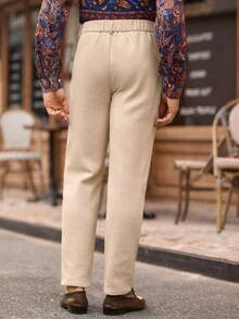 Manfinity NXTstreet 男士人字纹褶裥锥形休闲裤 - 杏色 - 查看 4