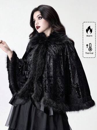 Vintage Palace Patchwork Faux Fur Collar Diamond Velvet Lace Trim Gothic Cloak