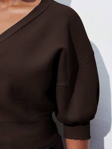 Maija 大码女式纯色修身优雅针织毛衣，适合都市通勤、商务、休闲、圣诞节、新年派对等场合 - 棕色 - 查看 7