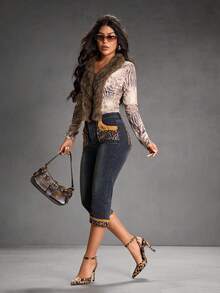 CUCCOO SZL Women's Pointed Toe Leopard Print Stiletto High Heel Sandals, Versatile For Commuting - Apricot - View 8