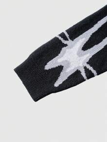 ROMWE MEN Street Life Men's Letter Jacquard Crew Neck Long Sleeve Casual Sweater, Autumn/Winter