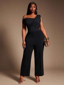SHEIN SXY Plus Size Women's New Autumn/Winter Jacquard Fabric Digital Print Sleeveless Jumpsuit - Grey - View 5