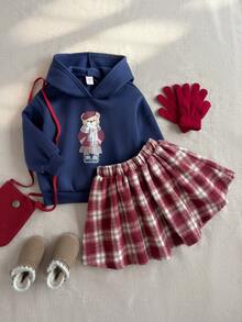 PrepCrw 女童印花连帽卫衣和格子裙套装 - 彩色 - 查看 1