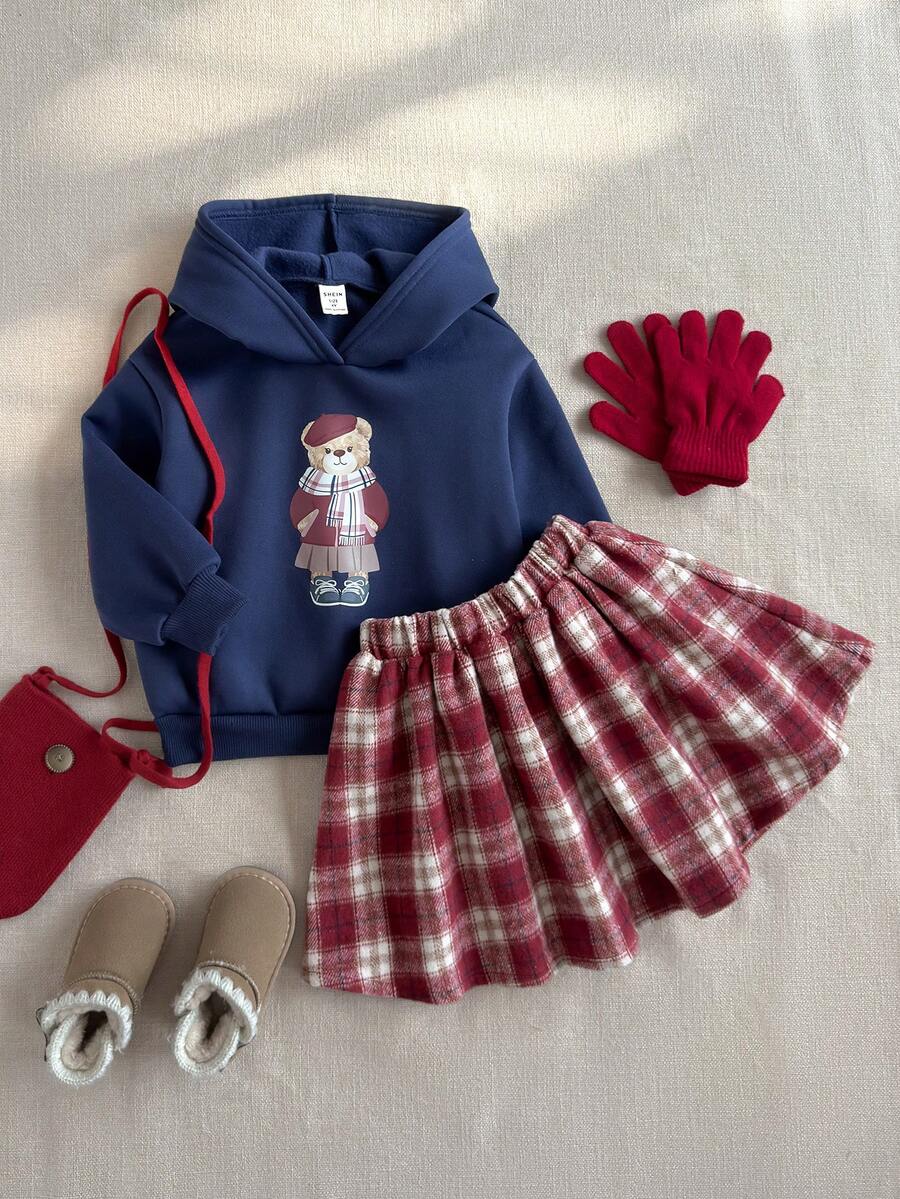 PrepCrw 女童印花连帽卫衣和格子裙套装 - 彩色 - 查看 1