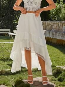 KARISMINA 女式假期蕾絲邊高低不規則裙