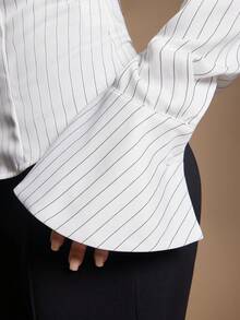 Radiana 女士休闲简约白色条纹衬衫，后腰系带，百搭商务正装，长袖优雅上衣，适合日常穿着、通勤、办公、秋冬季叠穿。 - 白色 - 查看 5