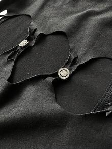StreetHx Áo crop top thiết kế khoét lỗ phong cách đường phố thường ngày dành cho nữ những năm 2000, áo bandeau màu trơn gợi cảm, thu/đông - màu đen - Xem 7
