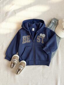 PrepCrw Sudadera con cremallera delantera y estampado de letras con estilo universitario para niños pequeños - Azul - Ver 7