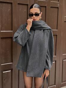 Siren Gaze 女士时尚通勤围巾外套，秋冬季 - 深灰色 - 查看 7