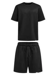 SUMWON 常规款短袖 T 恤和短款两件套 - 黑色 - 查看 1
