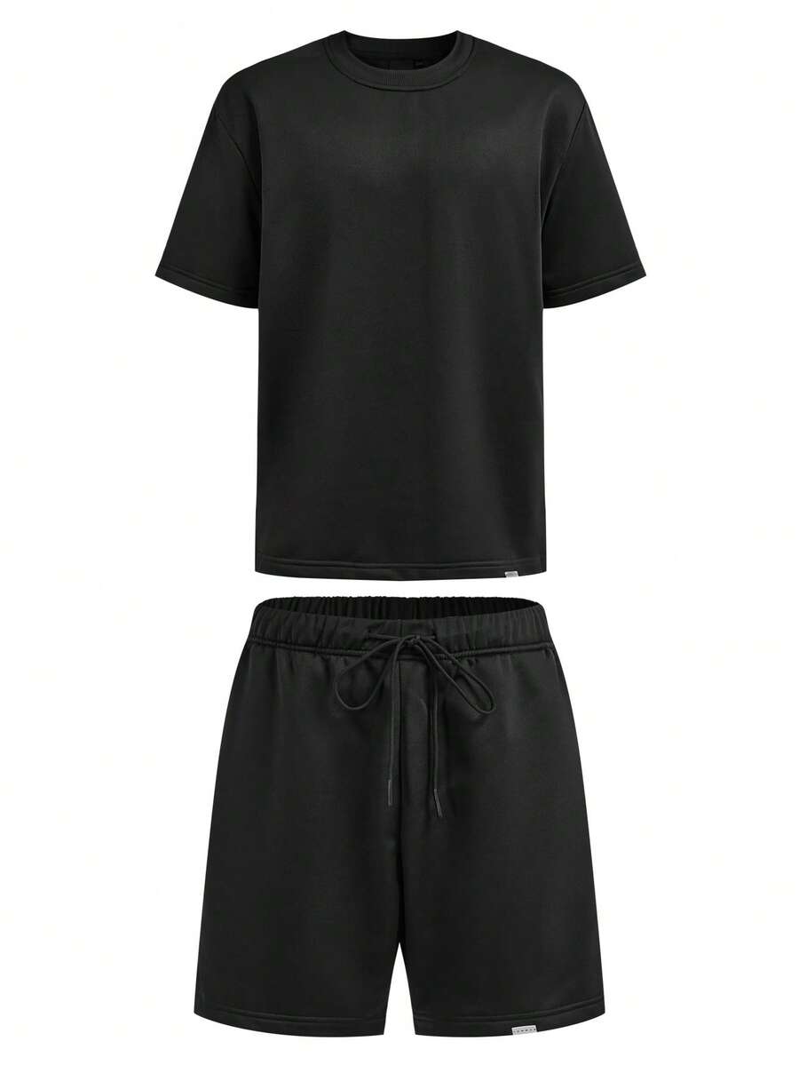 SUMWON 常规款短袖 T 恤和短款两件套 - 黑色 - 查看 1